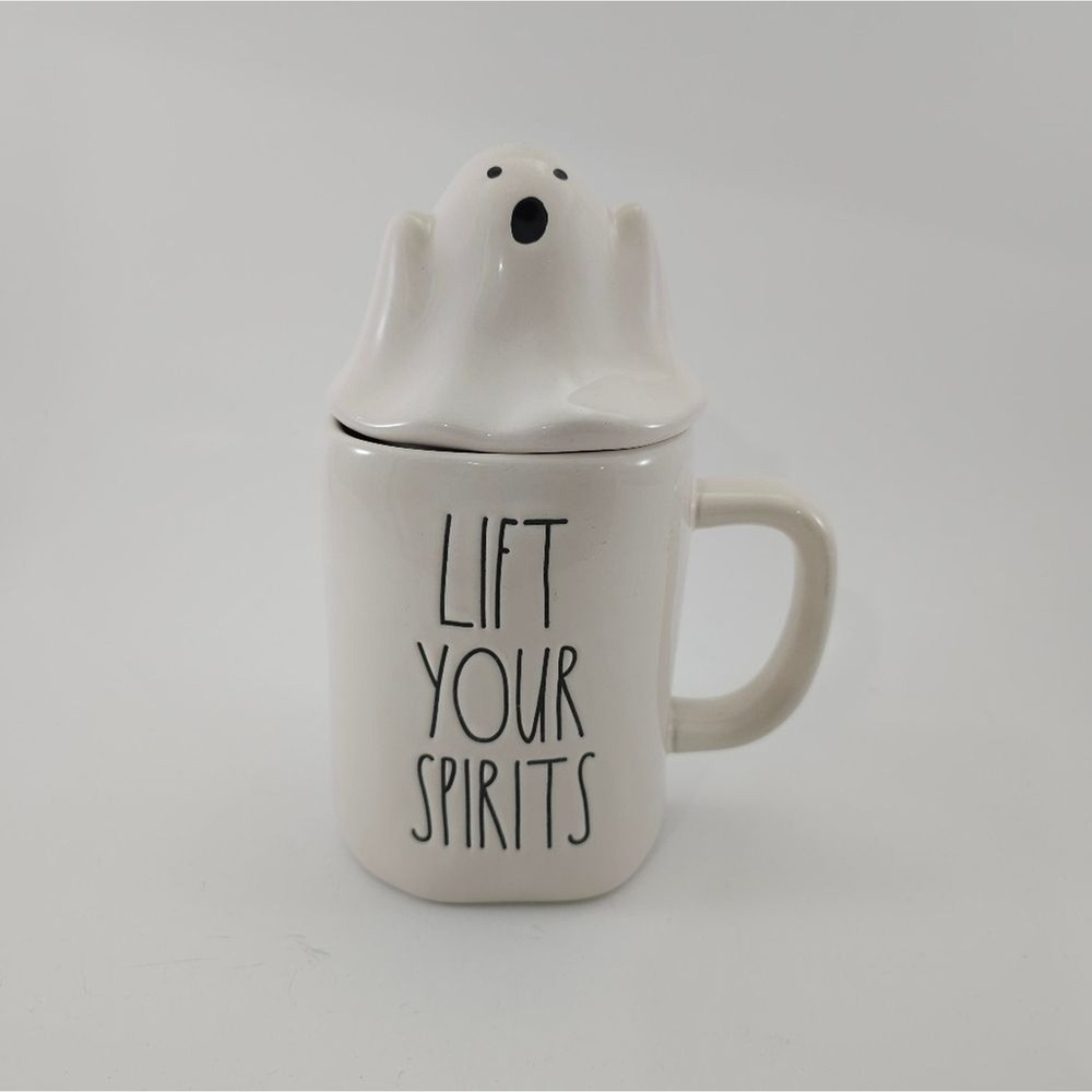 Rae Dunn Halloween Ghost Mug Lift Your Spirits Figural Ceramic Candy Dish Lidded